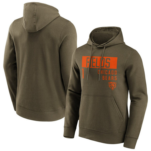 Men's Chicago Bears #1 Justin Fields Fashion Name & Number Hoodie - Click Image to Close